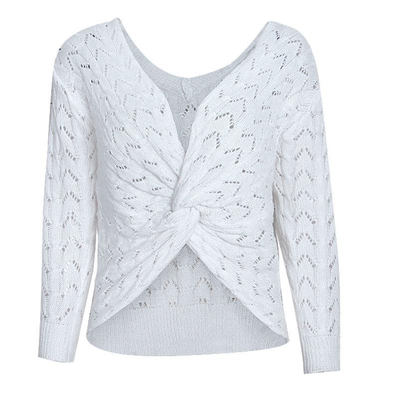 Off the Shoulder Hollow Out Wrap Women Cropped Wrap Sweater