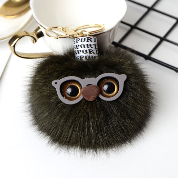 Cute Monster Design Fox Fur Bag Charm Keychain Accessory