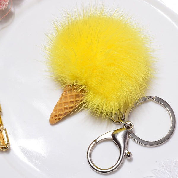 Mink Fur Ice Cream Cone Pendant Fluffy Ball Phone Accessory