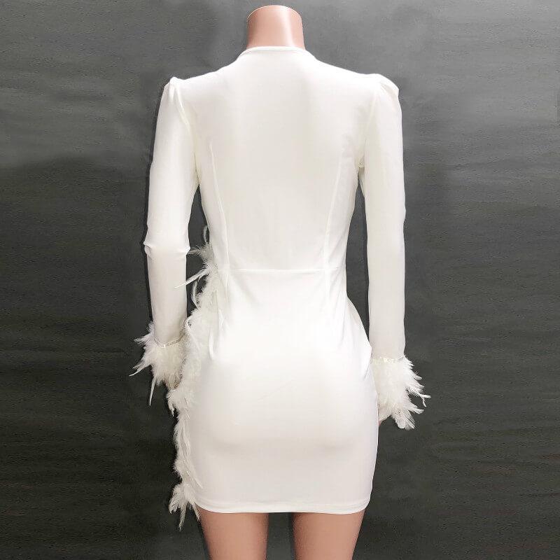 Feather Decor Shoulder Pad Short Dress