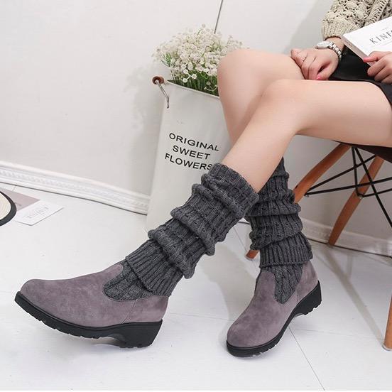 Knitted Wool High Barrel Flat Bottomed Over Knee Elastic Boots