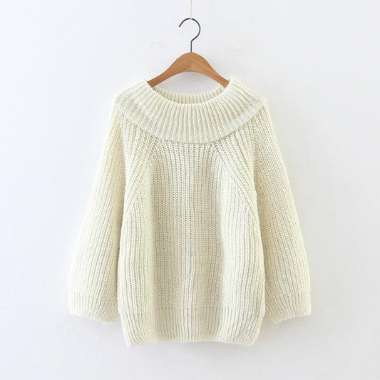 Off Shoulder Pure Color Long Puff Sleeves Sweater