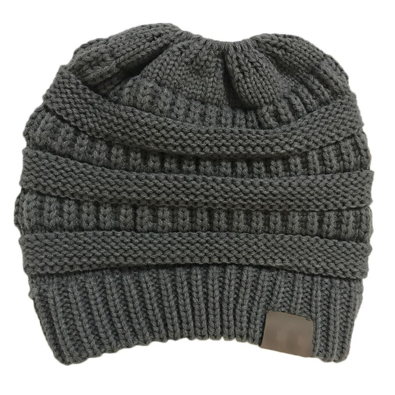 Women's Winter Outdoor Warm Wool Hat Empty Top Horsetail Knitted Hat