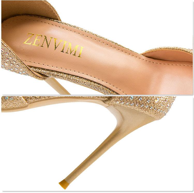 Pointed Hollow Out Rhinestone Slotted Sandals