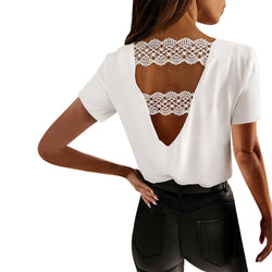 V-neck LACE SHORT SLEEVE TOP