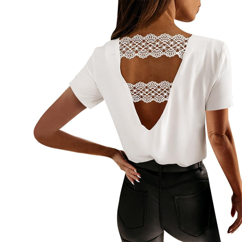 V-neck LACE SHORT SLEEVE TOP