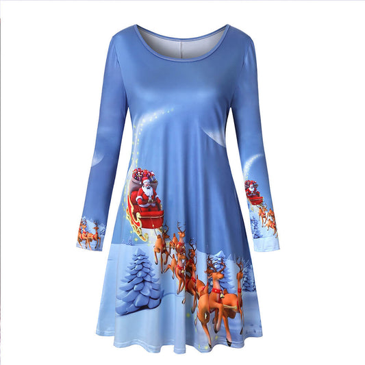 Retro Christmas Print Holiday Dress
