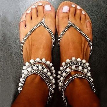 Free Shipping Clearence Beading Rhinestone Thong Women's Flat Flops Sandals