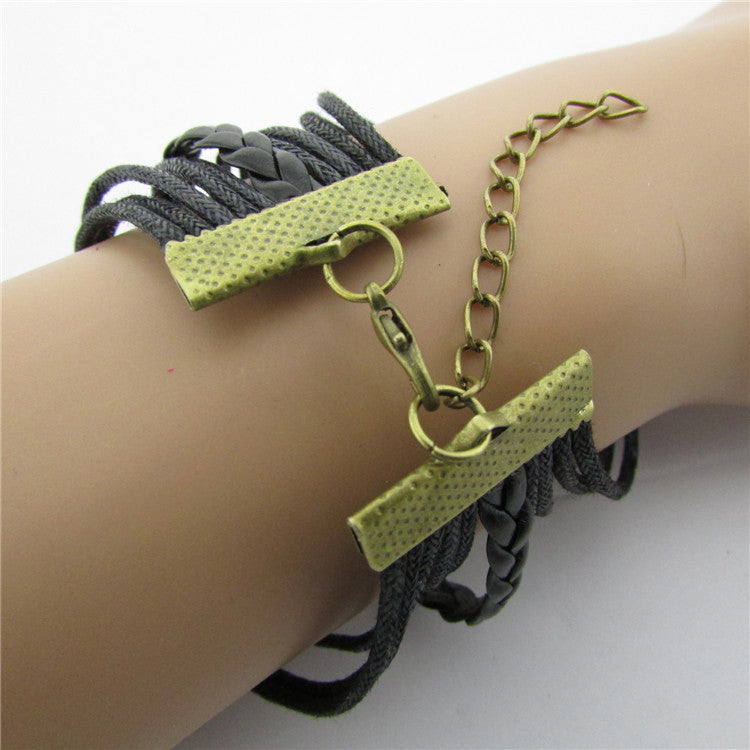 Beautiful Owl Anchor Hand-made Leather Cord Bracelet