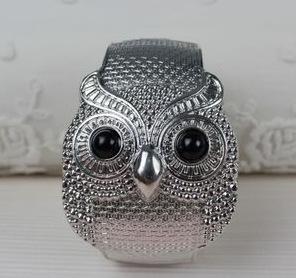 Women's Antique Punk Gold Tone Night Owl Pattern Enamel Bracelet
