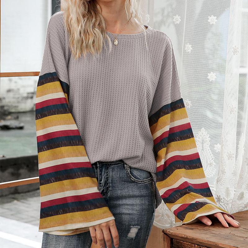 Striped Sleeve Loose Pullover Top