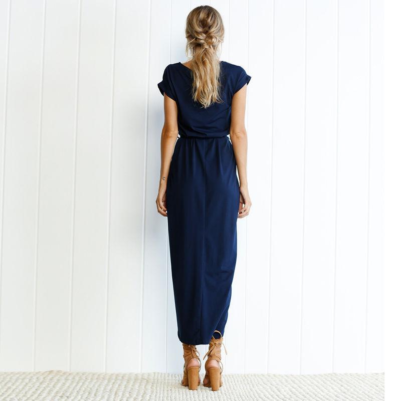 Pure Color Irregular Straps Belt Long Dress