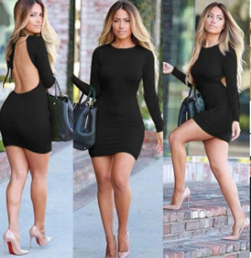 Free Shipping Clearence Long Sleeve Backless Bodycon Short Dress