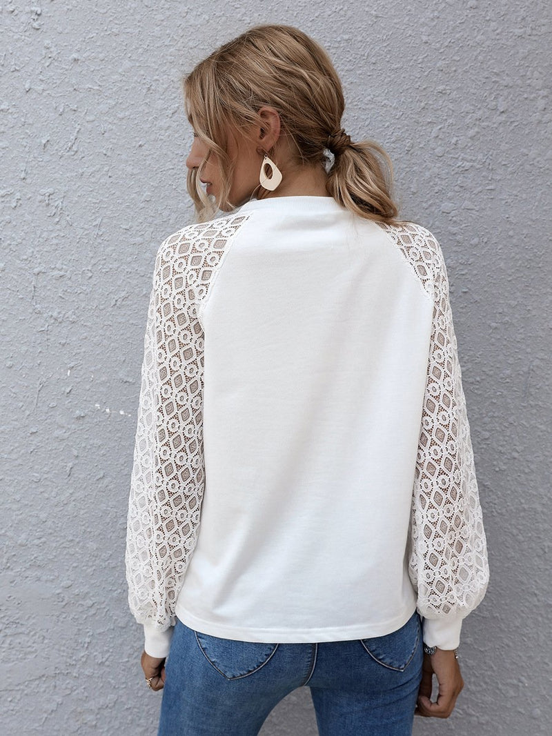 Round Neck Cut Out Stitching Long Sleeve Top