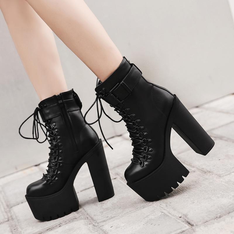 Thick Heel Lace Up Boots