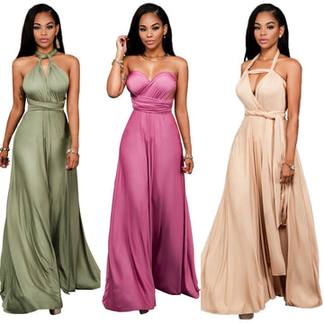 Pure-Color--Bandage-Sleeveless-Backless-Long-Party-Dress