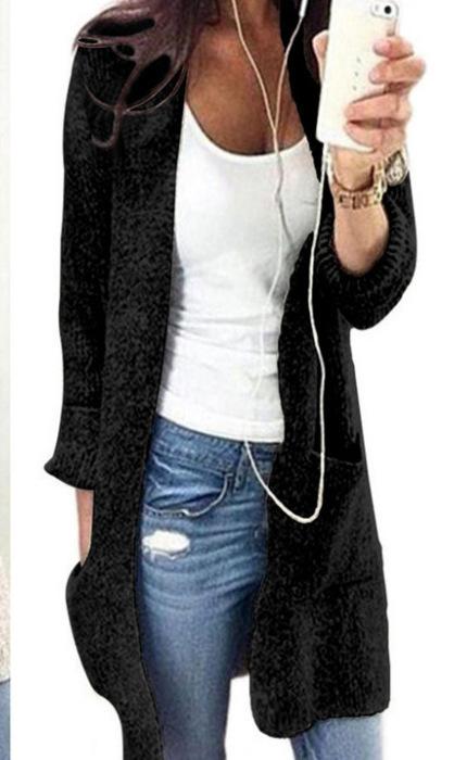 Fashion Long Cardigan Splicing Solid Color Sweaterï¼_xtra large codeï¼