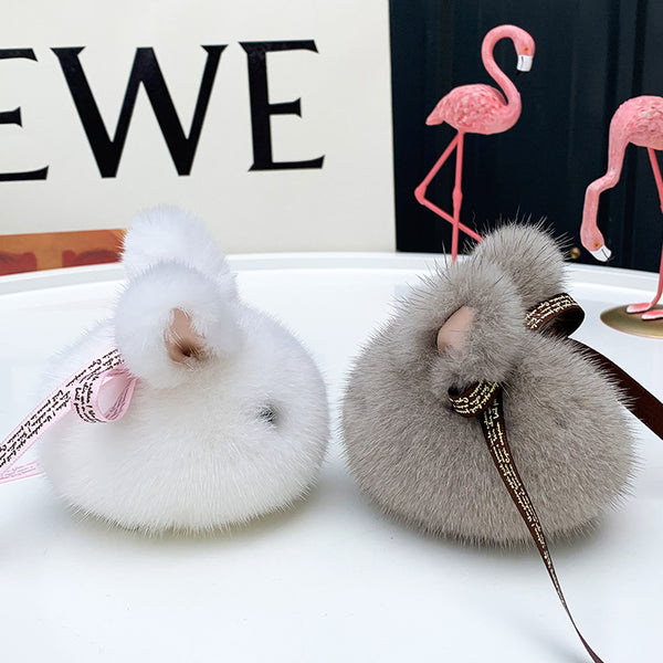 Mink Fur Mini Jade Rabbit Pendant Bag Charm Keychain Accessory