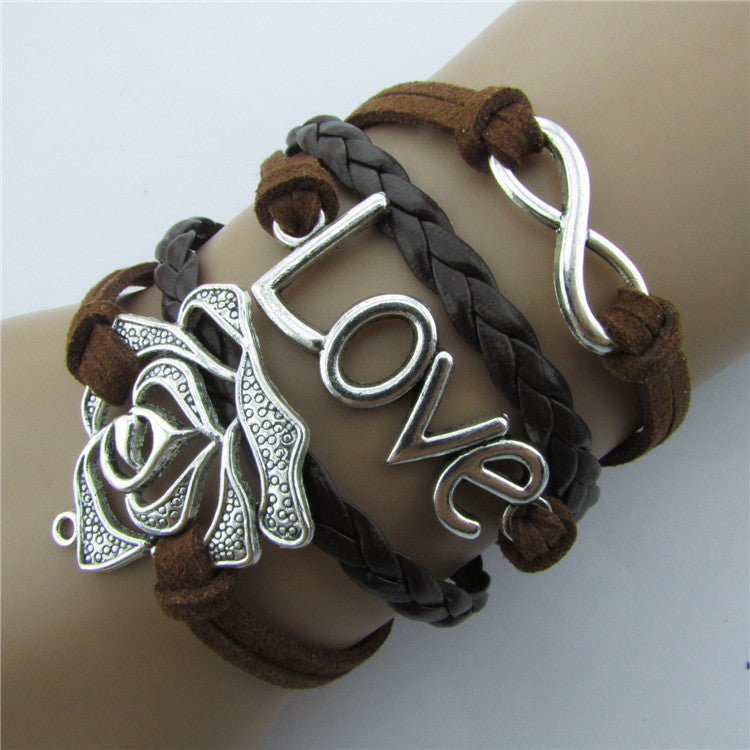 Rose LOVE 8 Leather Cord Bracelet