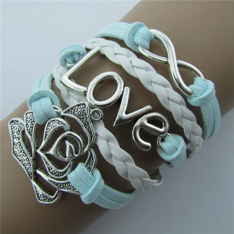 Rose LOVE 8 Leather Cord Bracelet