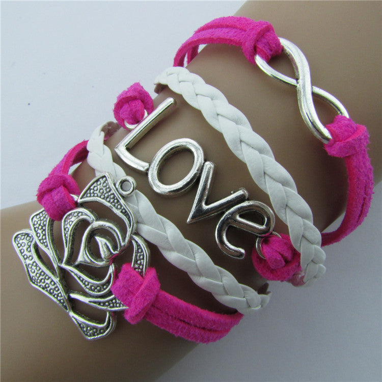 Rose LOVE 8 Leather Cord Bracelet