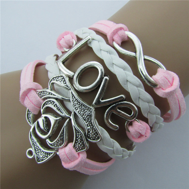 Rose LOVE 8 Leather Cord Bracelet