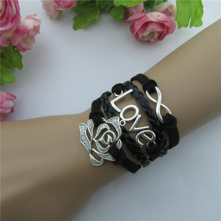 Rose LOVE 8 Leather Cord Bracelet