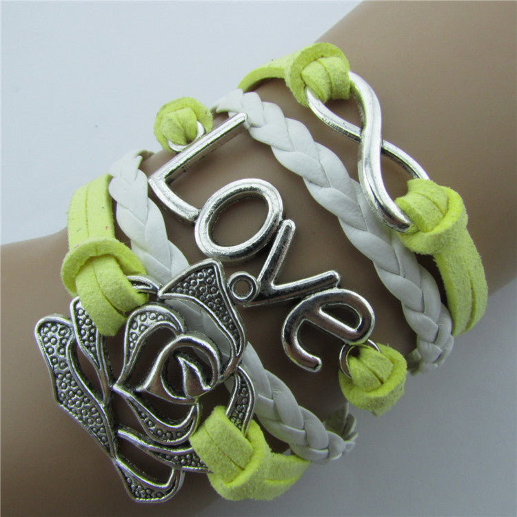 Rose LOVE 8 Leather Cord Bracelet