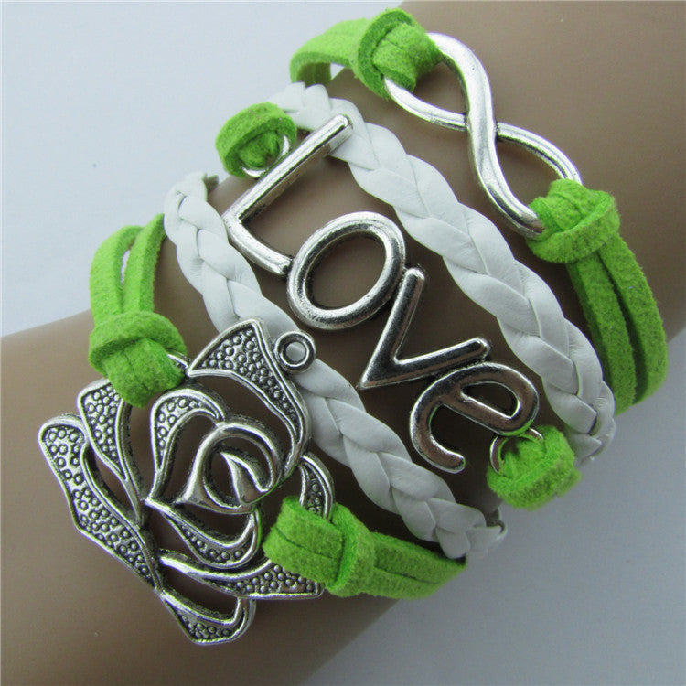 Rose LOVE 8 Leather Cord Bracelet