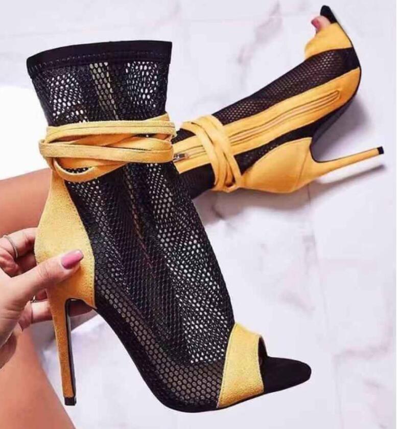 Yellow Strappy Ankle Peep Toe Sandals