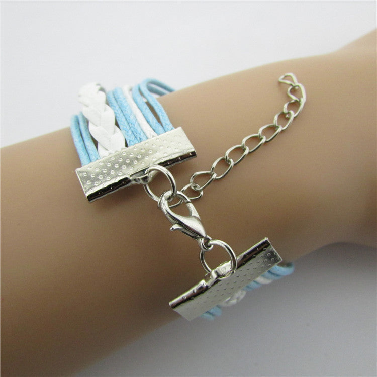 Fashion Owl Leaves Bright Hand-made Leather Bracelet