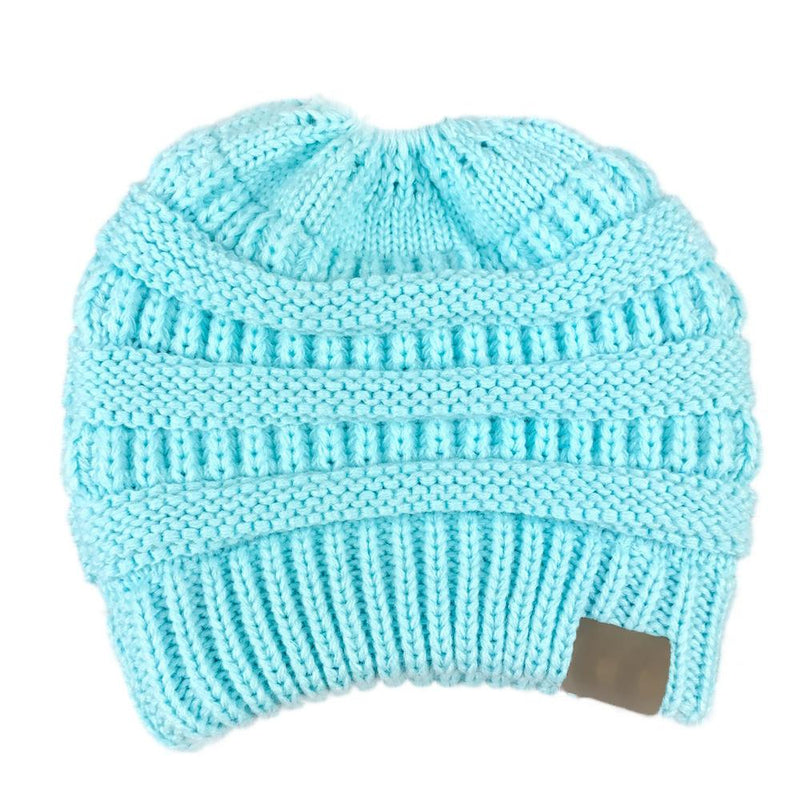 Women's Winter Outdoor Warm Wool Hat Empty Top Horsetail Knitted Hat