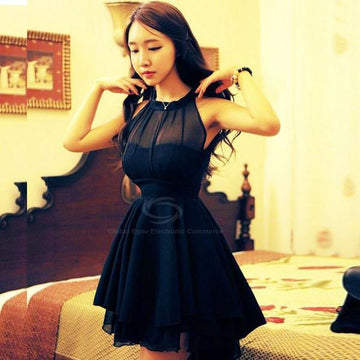 Beam Waist Irregular Chiffon Dress - MeetYoursFashion - 1