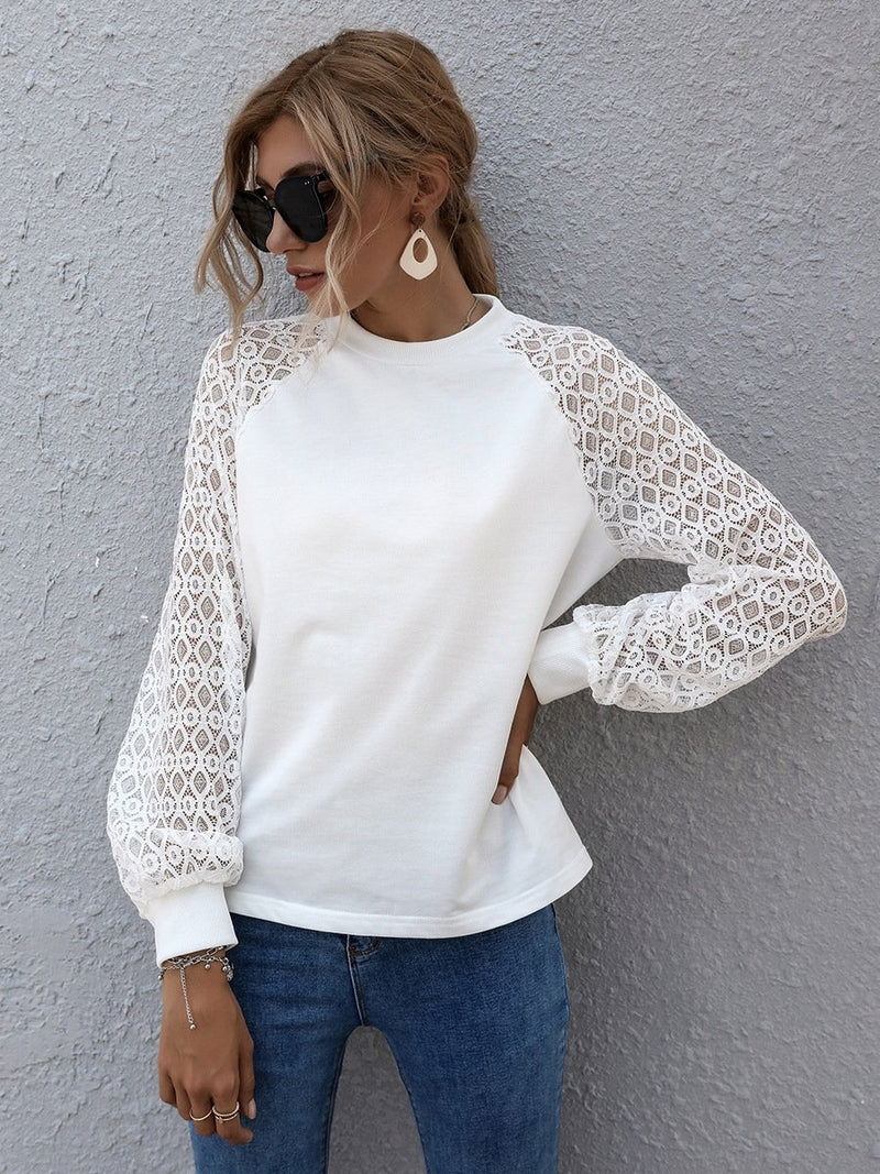 Round Neck Cut Out Stitching Long Sleeve Top