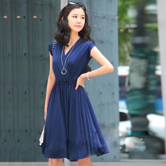 V-Neck Cap Sleeve Pleated Short Dress - Meet Yours Fashion - 1