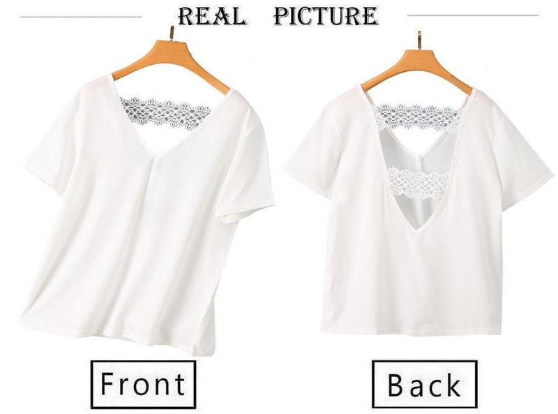 V-neck LACE SHORT SLEEVE TOP