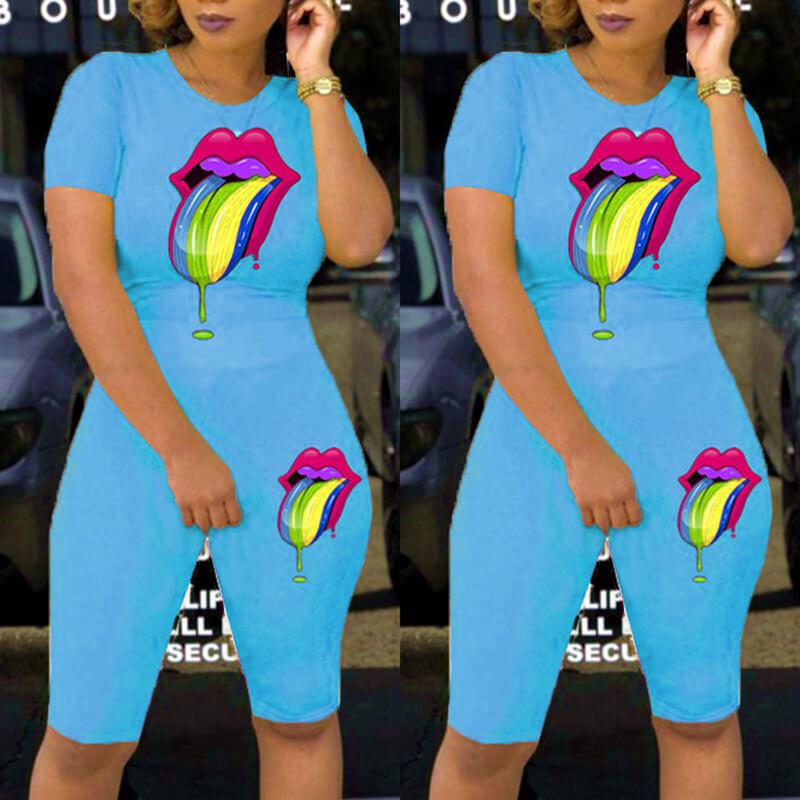 Print T-shirts Slim Shorts Set
