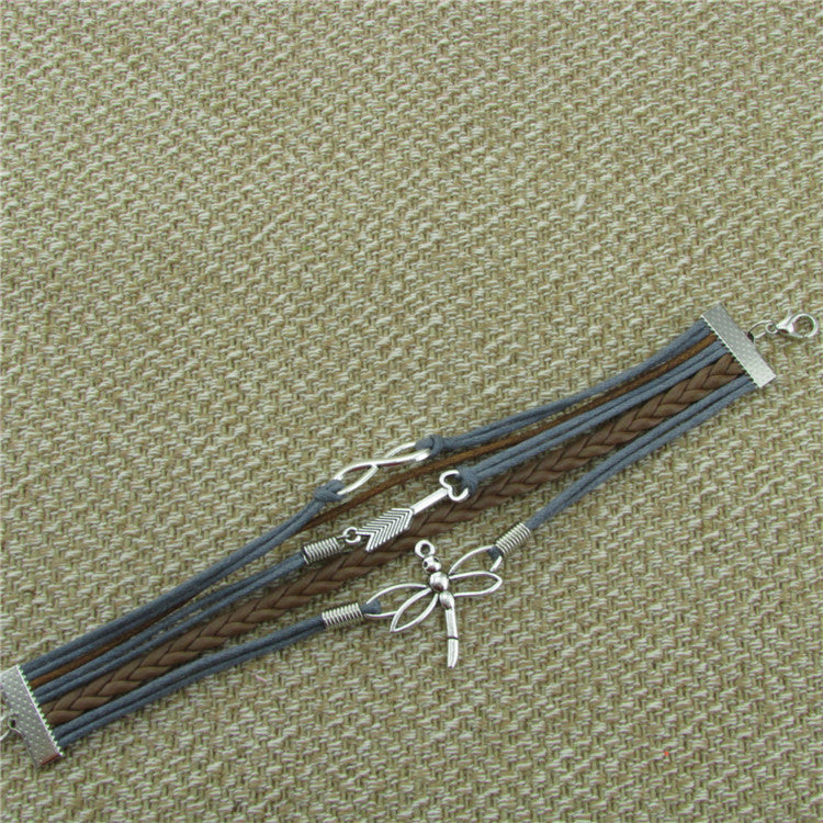 Dragonfly Eight Heart Arrow Leather Bracelet