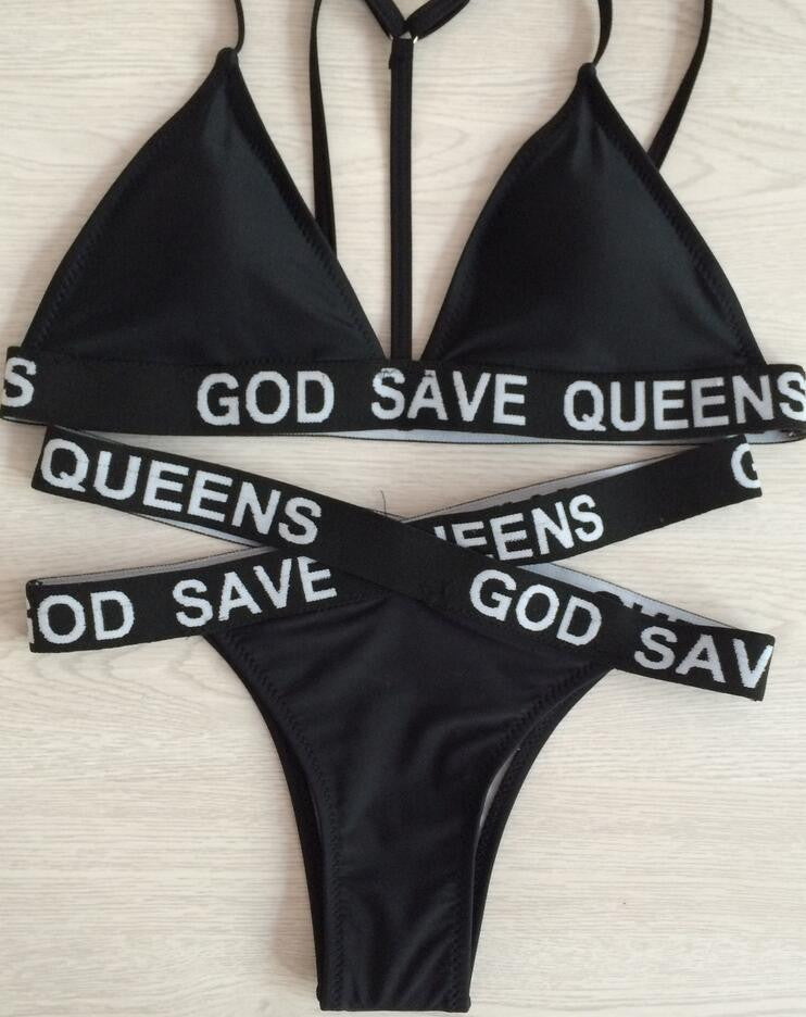 Letter Print Spaghetti Strap Two Pieces Swimwear Bikini