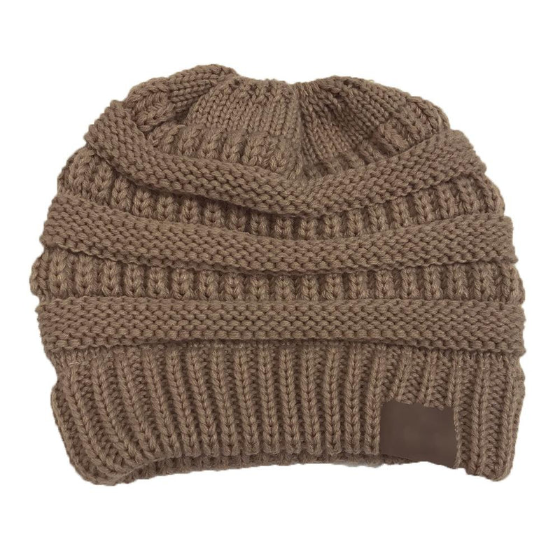 Women's Winter Outdoor Warm Wool Hat Empty Top Horsetail Knitted Hat
