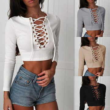 Sexy Hollow Out Straps Short Crop Tops T-shirts