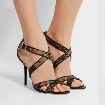 Sexy Black Lace Patchwork High Heel Sandals