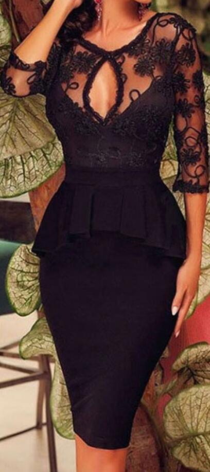Sexy Black Splicing Backless Lace Dress