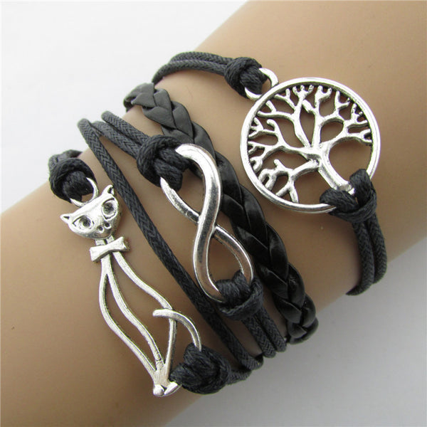 Beautiful Cat Trees Leather Cord Bracelet
