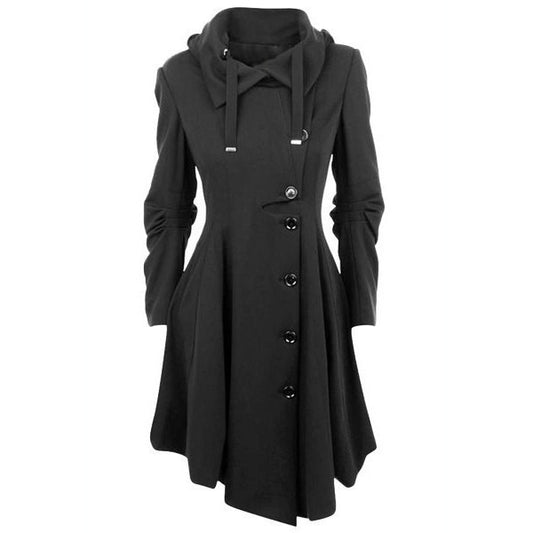 Asymmetric Turn Down Collar Button Coat Overcoat - May Your Fashion