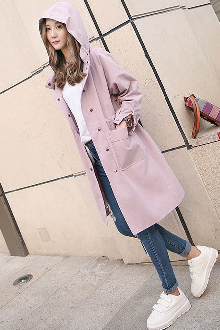 Simple Style Pockets Loose Long Hooded Coat