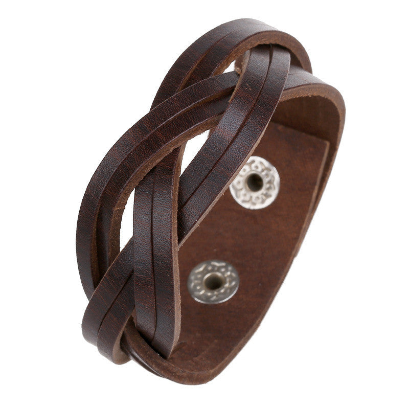 Wide Braided Leather Woven Bracelet
