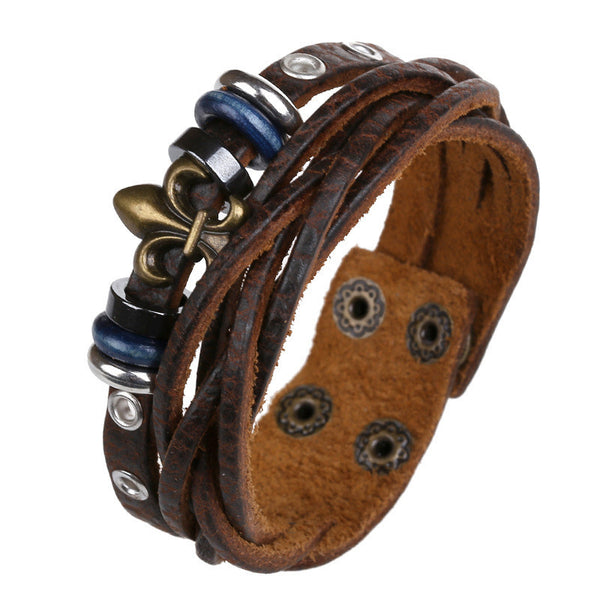 Beaded Flower Woven Leather Bracelet