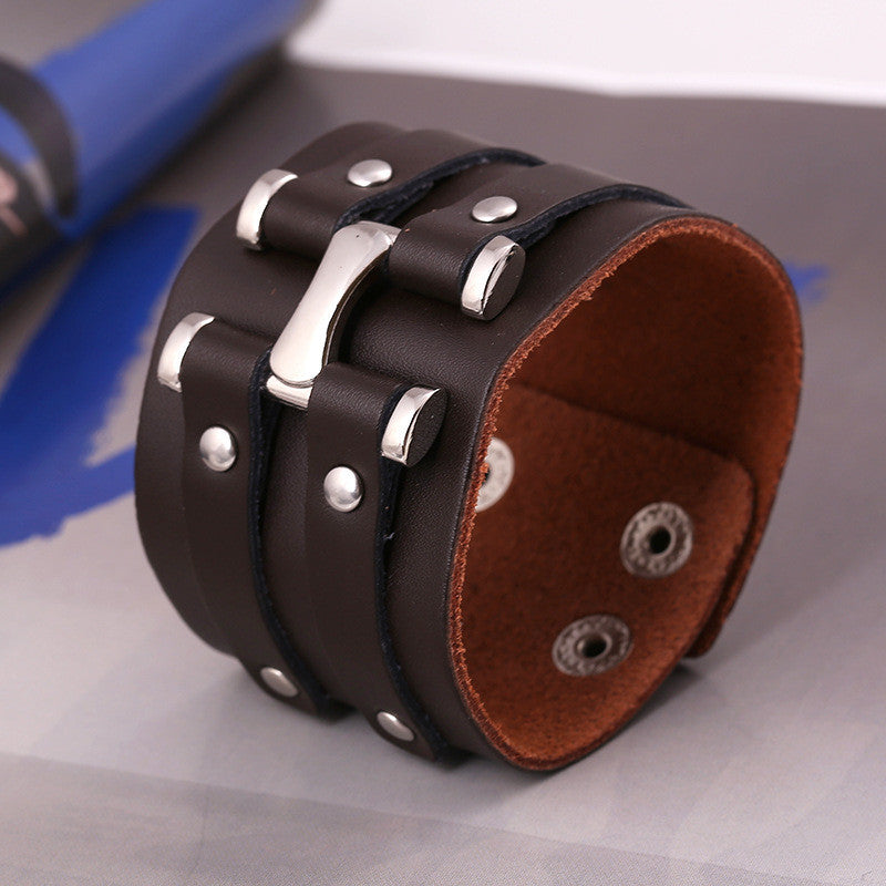 Personality Punk Wide Leather Bracelet