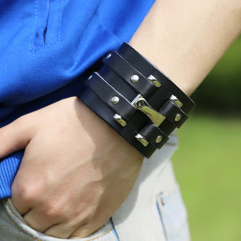 Personality Punk Wide Leather Bracelet
